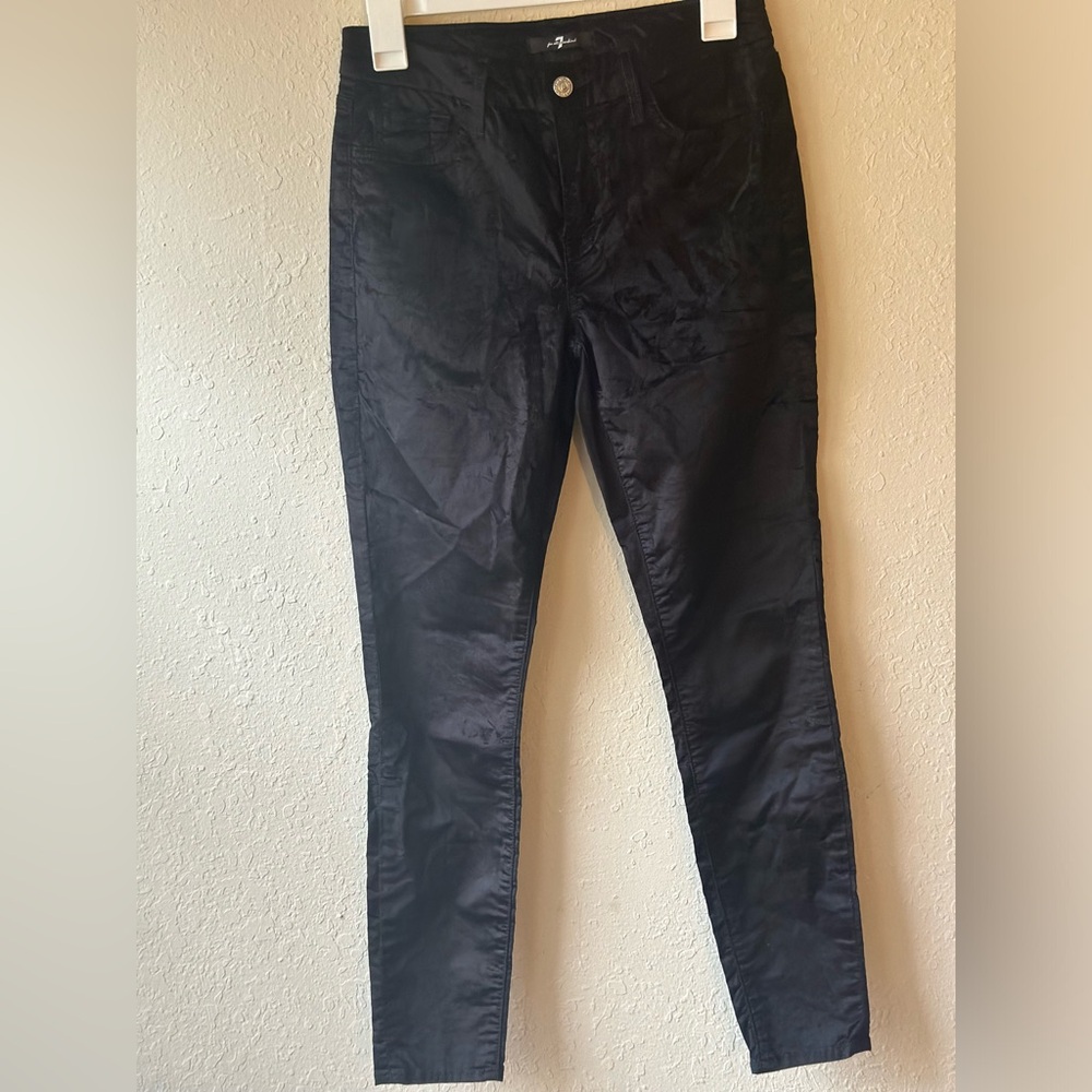 Women's 7 for all Mankind The Skinny Stretch Black Velvet Jeans Size 27